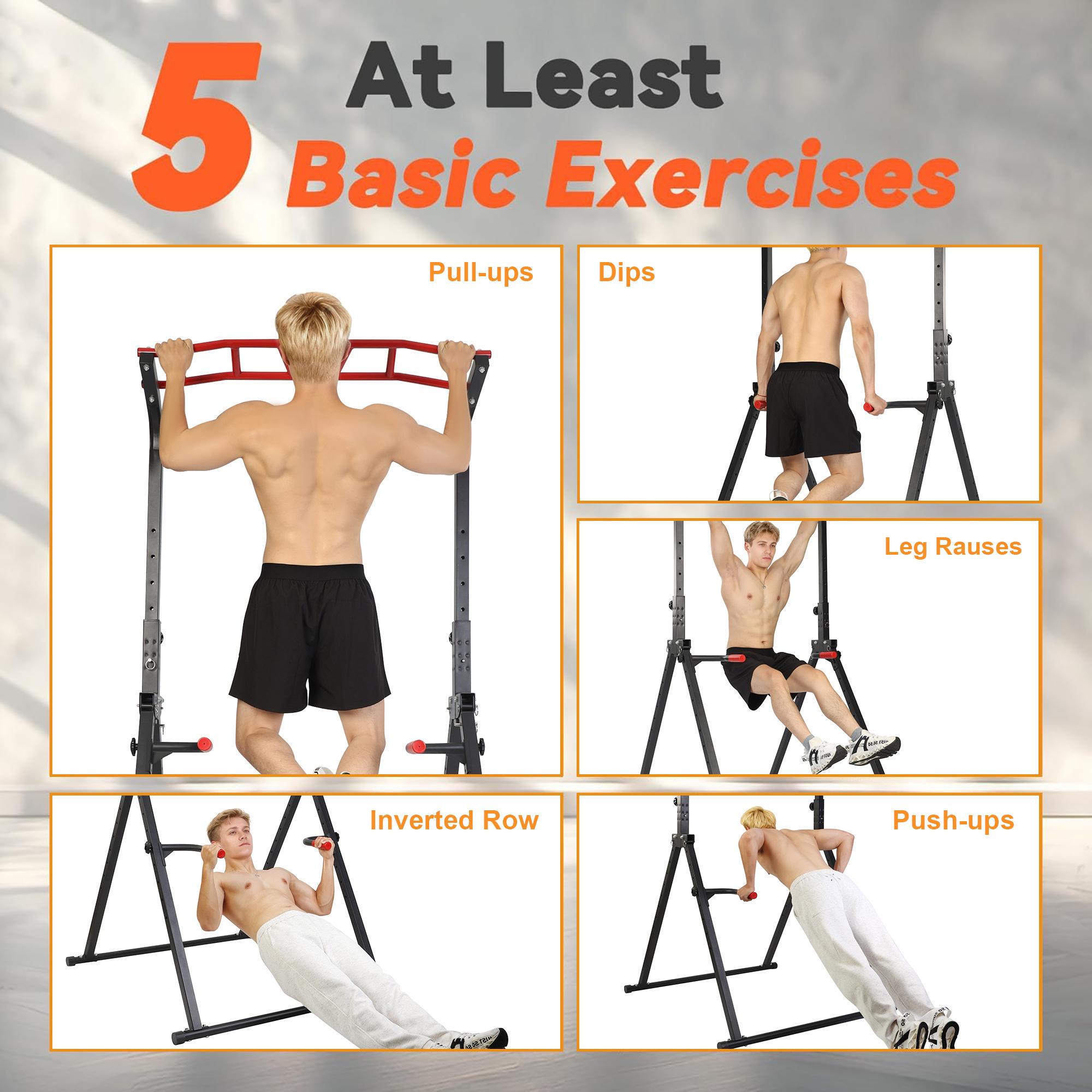 Foldable Multi-Functional Fitness Pull-Up Tower with Adjustable Bars and Double Bars for Home and Outdoor Workouts Stable Triangular Legs Ensure Safety ski simulator h-shaped base detachable handle