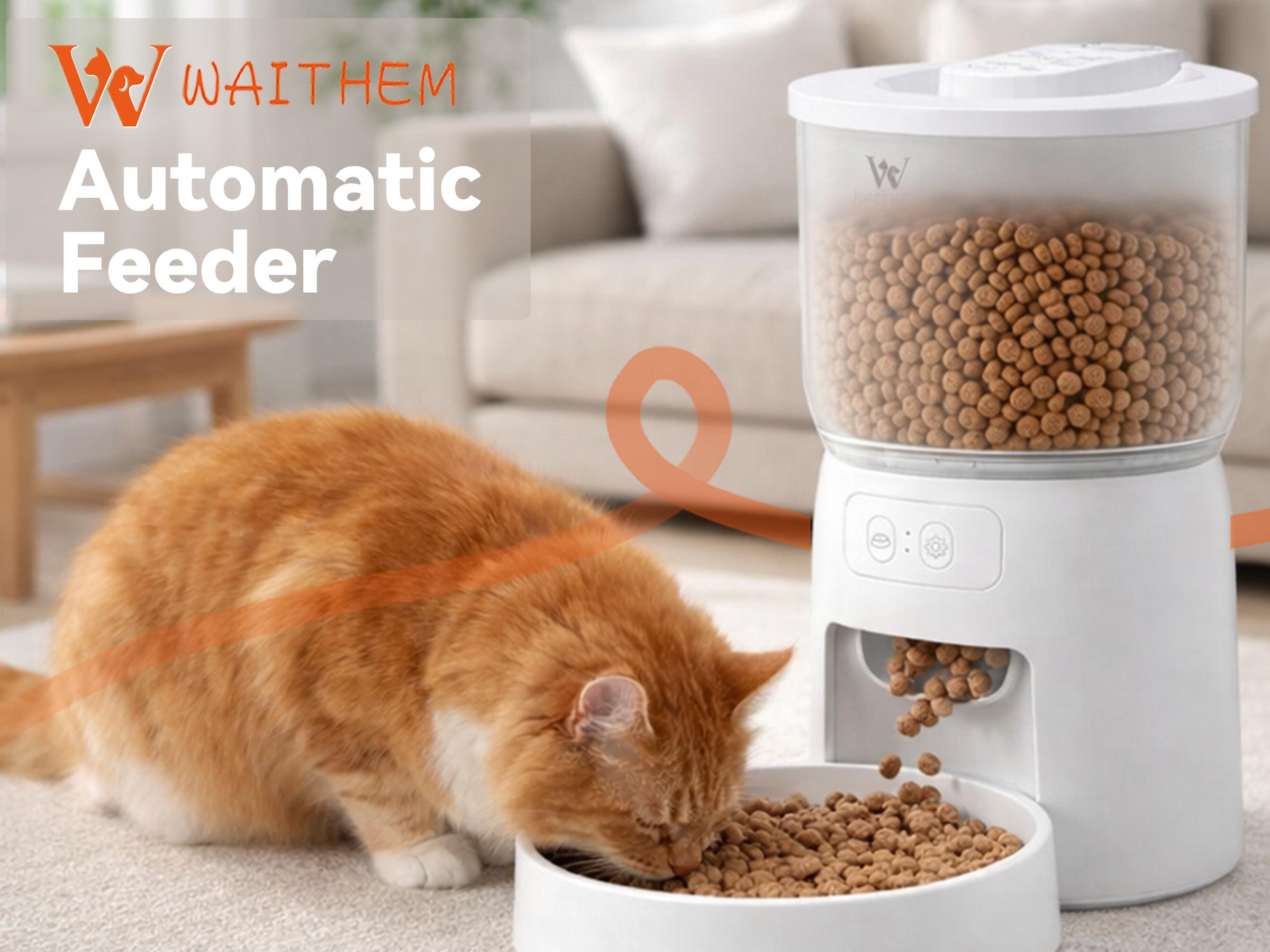 Waithem Wi-Fi Automatic Pet Feeder, Timed Dry Food Dispenser with App Programmable Portion Control, Up to 10 Meals Per Day, Dual Power Supply, for Cats and Small Dogs