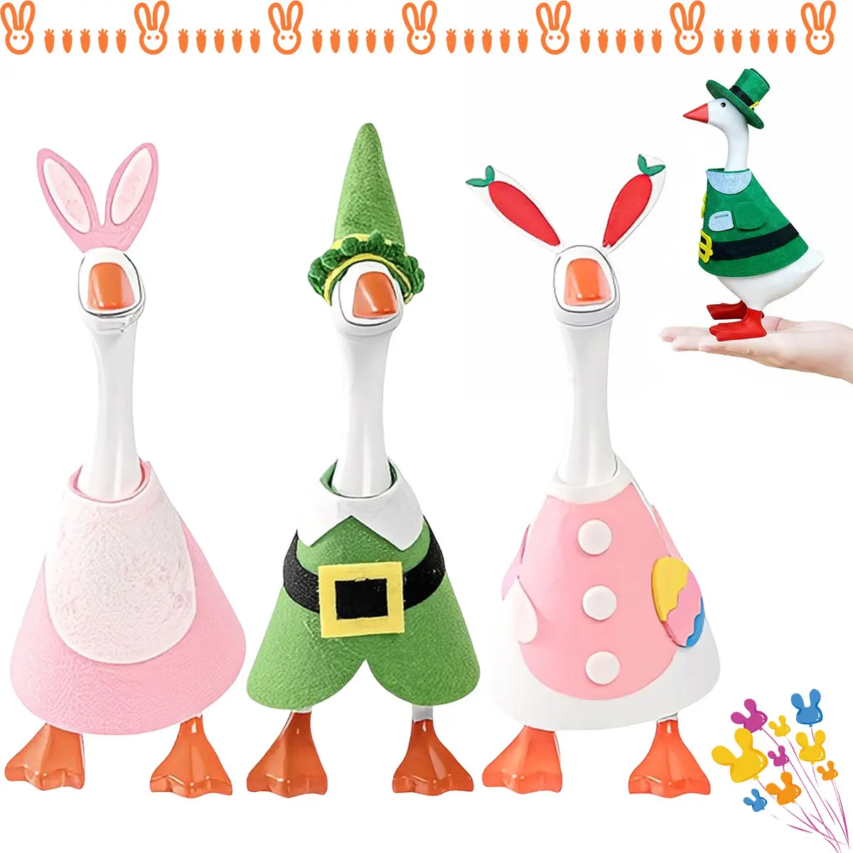 4 Sets 7 Inch Desk Goose Outfits Easter & St. Patrick's Day Desk Geese Costumes Accessories Festive Desktop Geese Decor Magnetic Goose Statue Clothes | Spring Holiday Home Office Table Decor Gifts