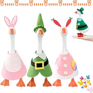 4 Sets 7 Inch Desk Goose Outfits Easter & St. Patrick's Day Desk Geese Costumes Accessories Festive Desktop Geese Decor Magnetic Goose Statue Clothes | Spring Holiday Home Office Table Decor Gifts