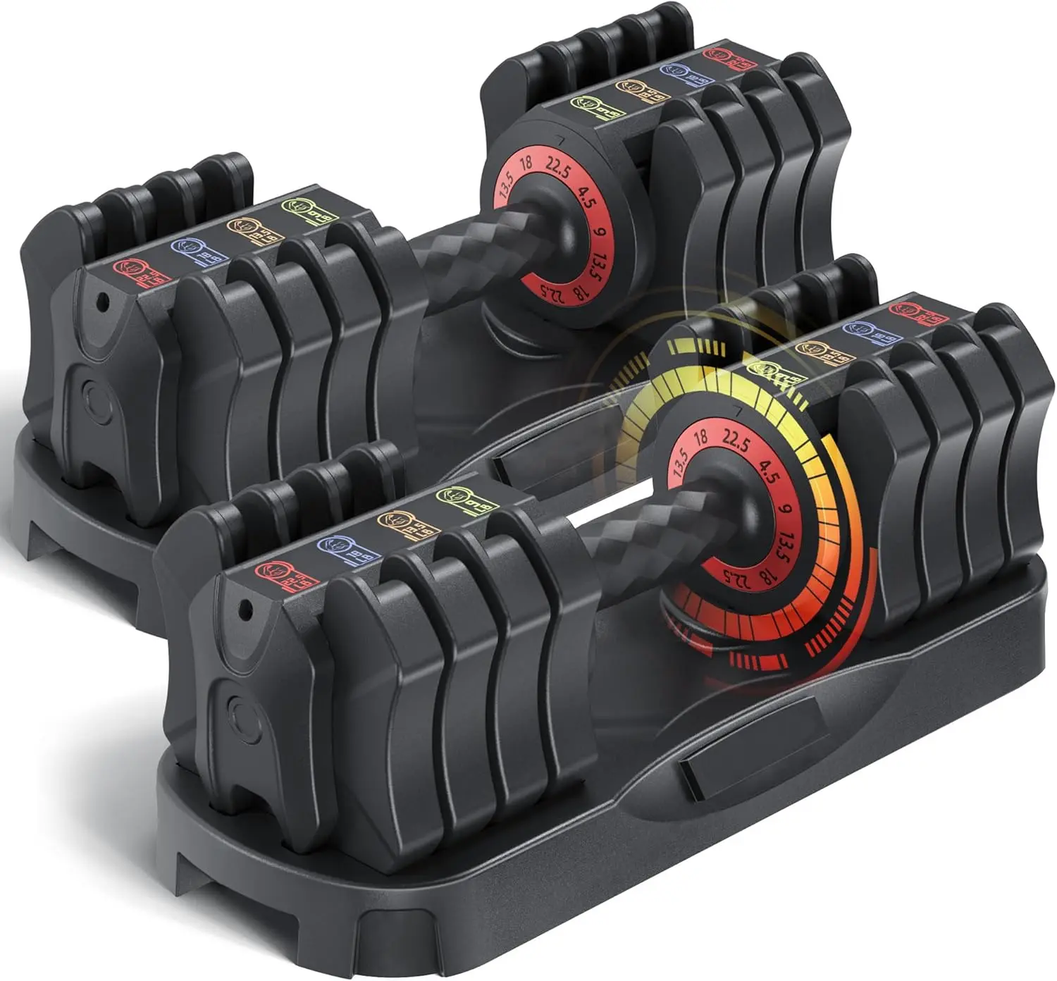 Unisex Functional Adjustable Dumbbell Set (22.5lbs x2) - 5-in-1 Compact Home Gym Kit with Tray for Storage, Adjustable Weights Plates, for Arm Weightlifting, Full Body Strength Training