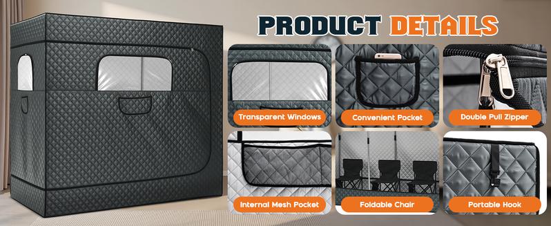 AMERLIFE 1-3 Person Steam Sauna for Home, Portable Sauna Tent with 3L 1500W Steamer, Extra Large Size 6.6’ x 3.3’ x 5.8’ Full Body Home Spa, Remote Control, Folding Chair, Grey