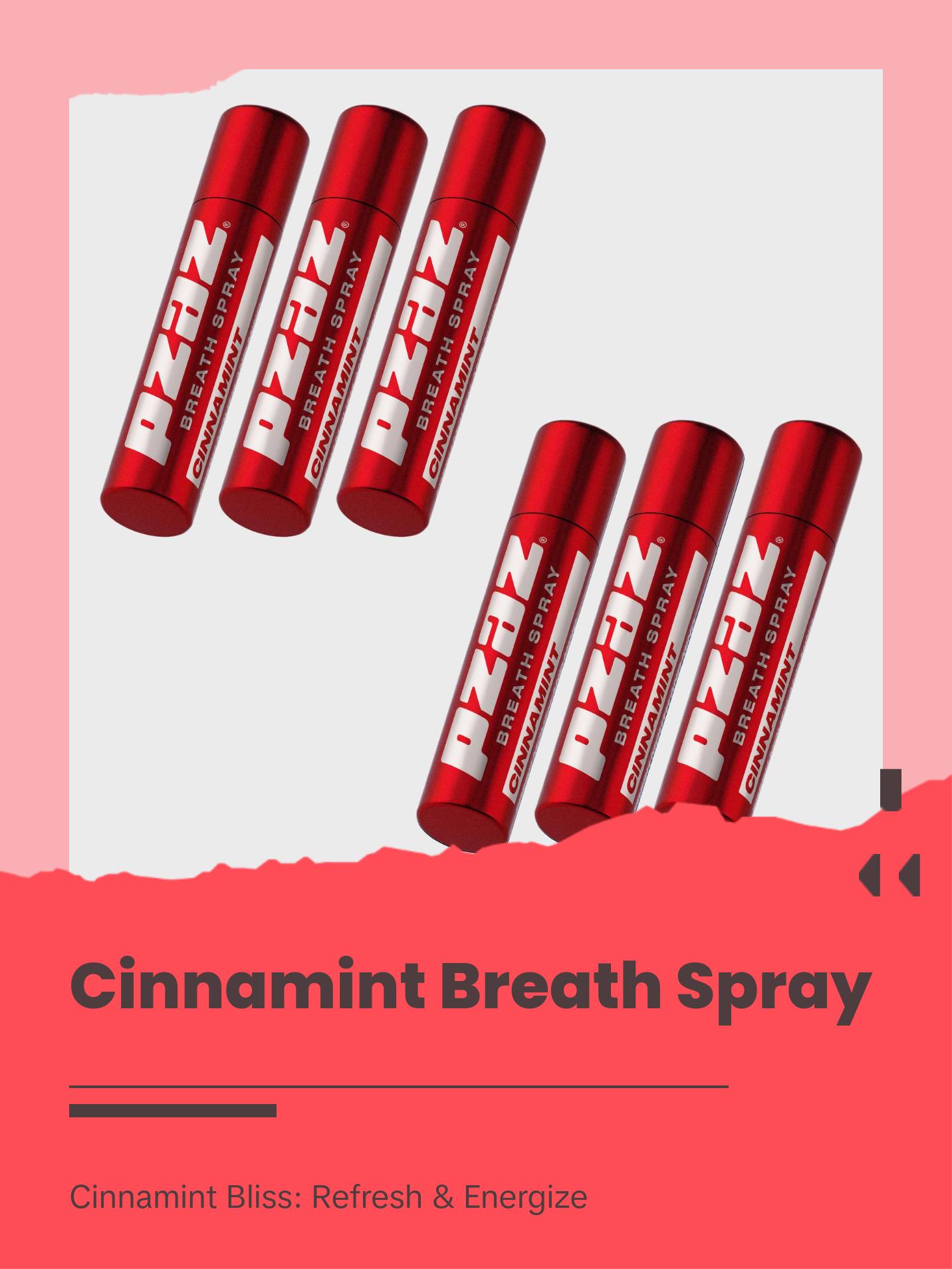 Pzaz Breath Spray- Cinnamint 6 pack - Instant Refreshment - Caffeine Microdose - Eliminate Bad Breath