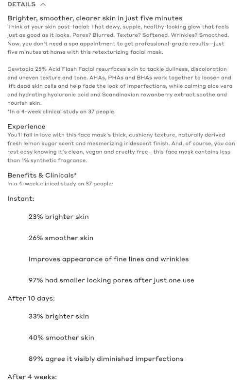 Dewtopia 25% Acid Flash Facial Mask - Skincare Treatment for Skin Repair & Comfort