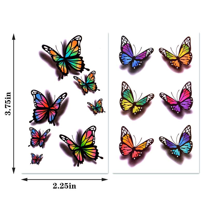 3D Butterflies and Flowers Temporary Stickers Tattoo, Colorful Body Art Tattoos for Women Kids, 126count