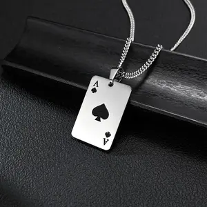 Pendant Necklace for Men and Women Punk Playing Card Poker,Pendant Necklace  Heart Ace Poker Necklace Hip Hop Unisex Gift