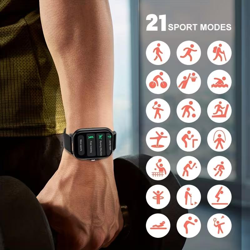 A 1.83-inch full touchscreen smartwatch that supports SMS and phone calls, multiple sports modes, a pedometer, a calorie counter, and is compatible with both For Android and For iphone systems.