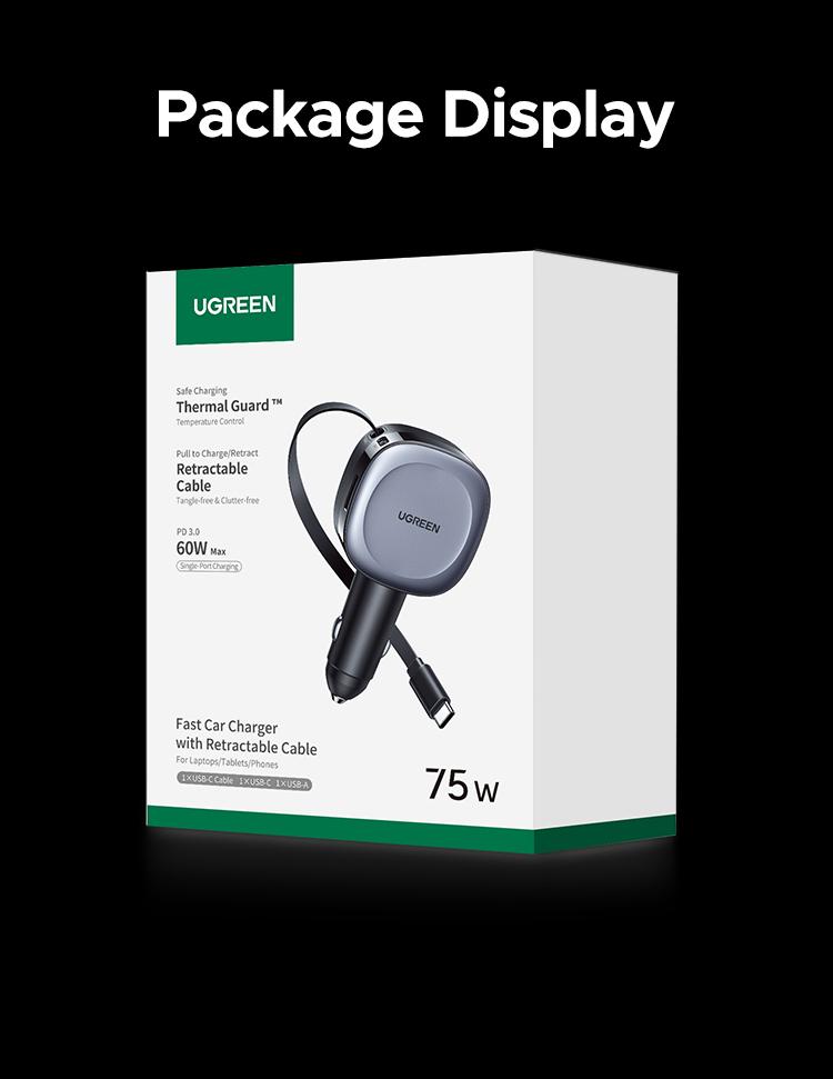 UGREEN Retractable Car Charger, 75W USB C Car Accessories Adapter for iPhone 17/16 USB C Charger Fast Charging, Deals for you, Travel Essentials Gifts for Women Men,September Restock，TikTokShopBlackFriday ,TikTokShopHolidayHaul