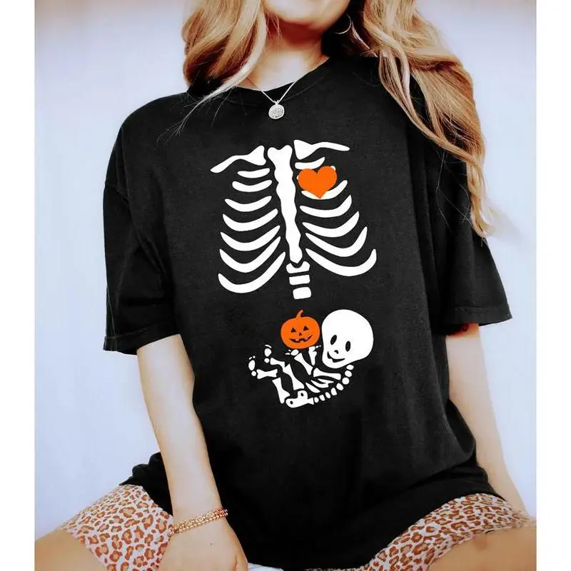 Skeleton Halloween Maternity Shirt, Funny Pregnancy Announcement 2025 Shirt, Pregnant Women Costume, Fall New Mom Sweater, Mommy to Be Gift, Pregnant Halloween Shirt, New Mom Halloween Shirt, Trending Shirt For Women