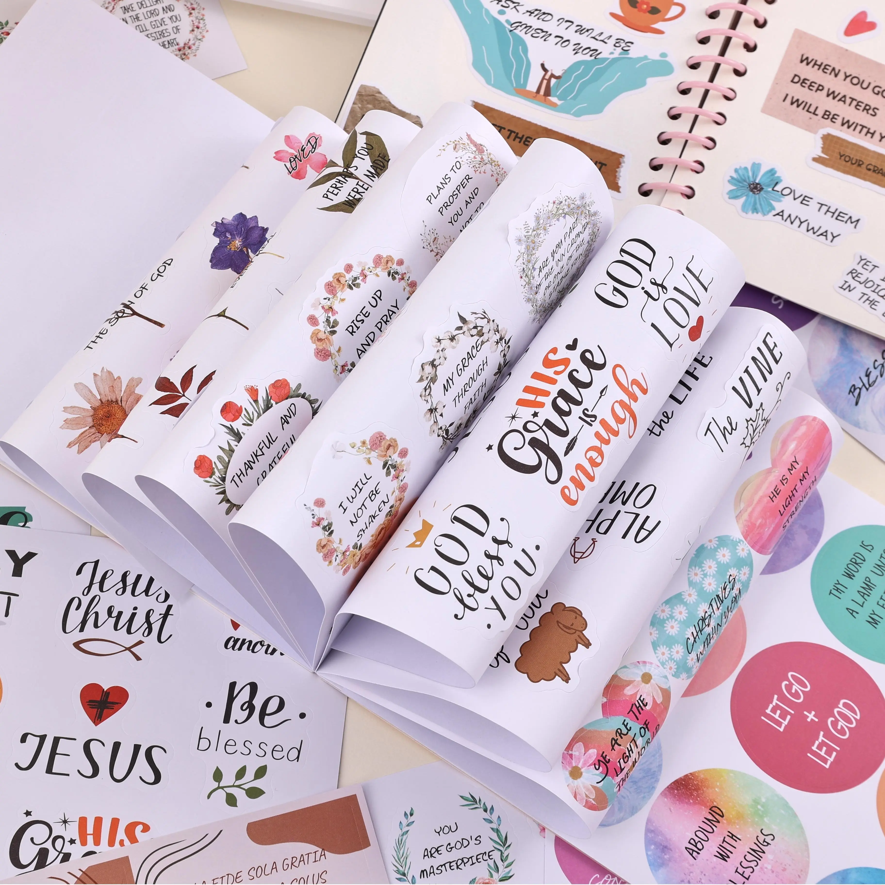 300+Pcs Vinyl Stickers Kit - Water-Resistant Bible Stickers with Bible Verses, Inspirational Designs, Jesus Imagery, Scrapbooking Supplies, Christian Easter Gifts for Women