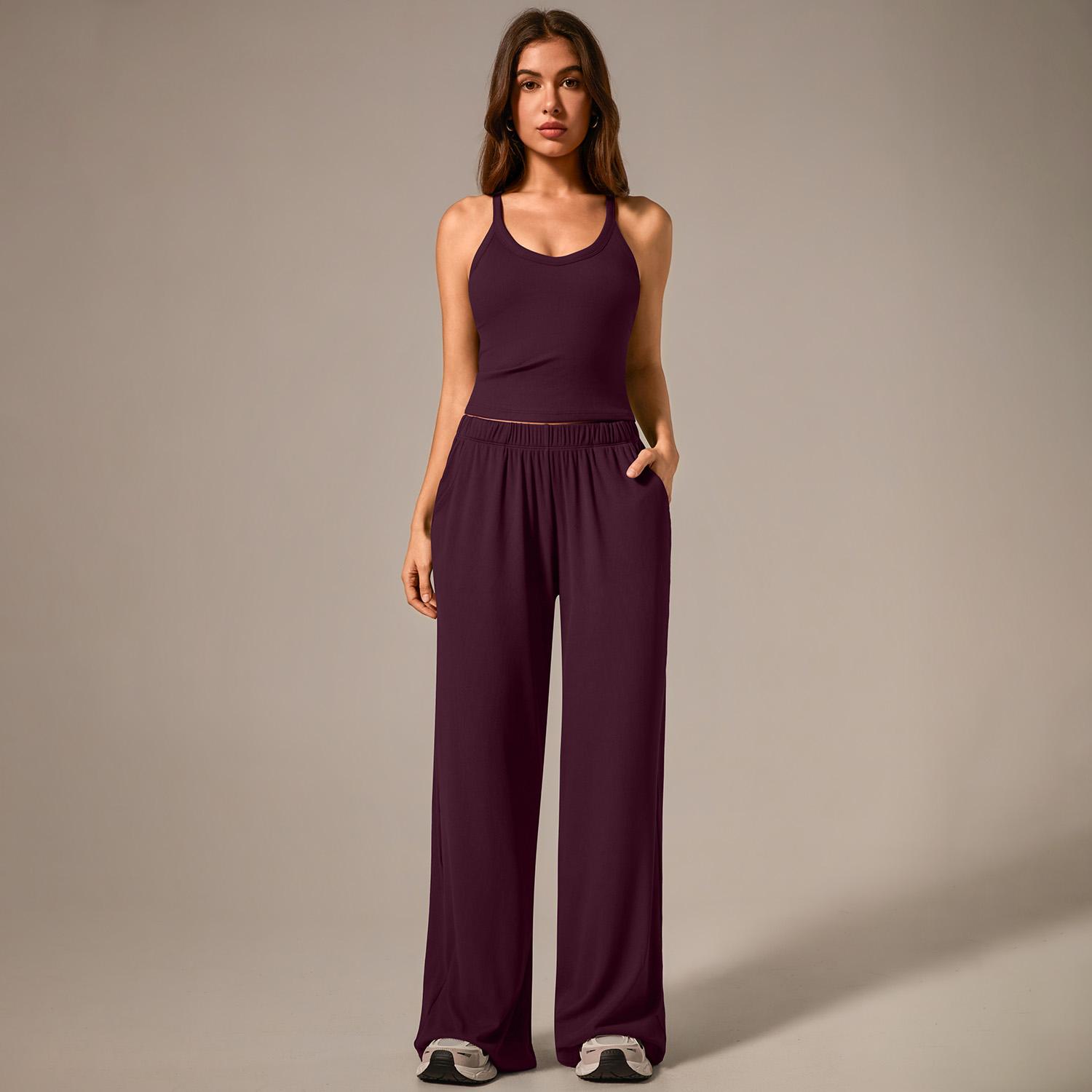 TimeOFF Women's Ribbed Two-Piece Set – Sleeveless Tank Top & Wide-Leg Pants with High Stretch Fabric, Pocket Design & Flexible Fit for Comfortable Movement & Secure Storage, Ideal for Casual Outings, Yoga & Daily Wear TimeOFF Women's Ribbed Two-Piece Set – Sleeveless Tank Top & Wide-Leg Pants with High Stretch Fabric, Pocket Design & Flexible Fit for Comfortable Movement & Secure Storage, Ideal for Casual Outings, Yoga & Daily Wear