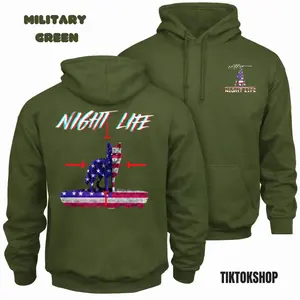 Night Life Coyote Hunting Hoodie, Thermal Predator Hunter Gear, American Flag Coyote Graphic, Gift for Coyote Hunters Men