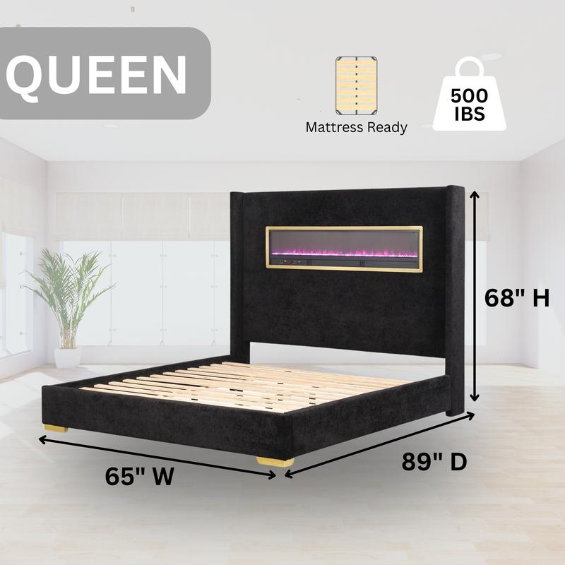 Manhattan Platform Bed with 3D Flame Headboard, Bluetooth Audio, USB Charging Ports