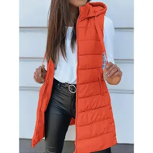 Women's Thick Warm Hooded Vest, Long Sleeve Solid Color Jacket, Casual Streetwear for All Seasons, Durable Fashion Outerwear(gift)