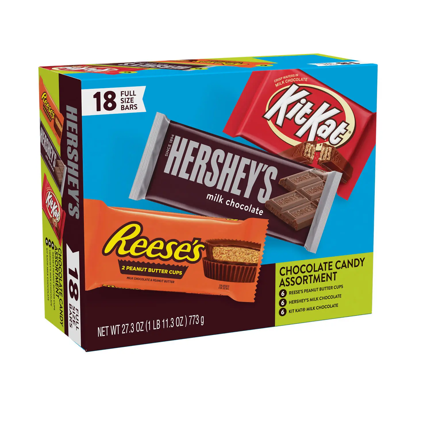 Hershey's, Kit Kat and Reese's Assorted Milk Chocolate Candy, Variety Box 27.3 oz, 18 Count
