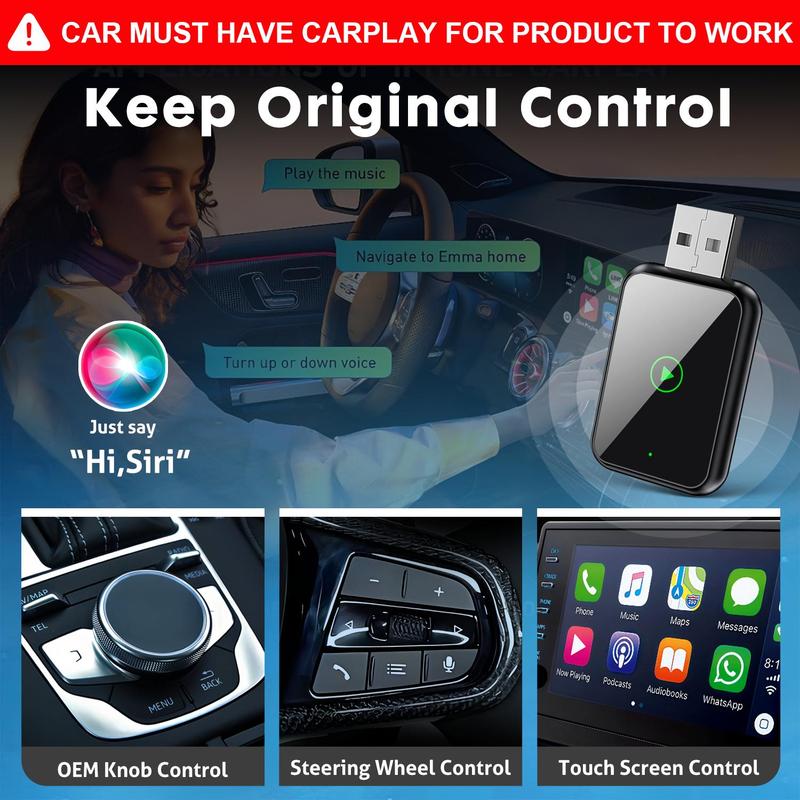 2026 2 in 1 Wireless CarPlay Adapter, for both Apple and Android,converts wired to wireless, suitable for factory wired CarPlay cars Portable Fast Charging Solution