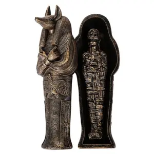 Ancient Egyptian God of Underworld Anubis Sarcophagus Coffin with Mummy Insert Figurine 5.5 Inch
