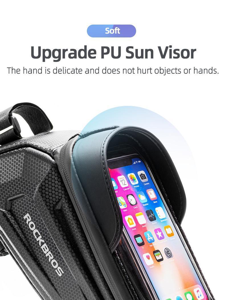ROCKBROS Waterproof Bike Phone Mount Bag – EVA Hard Shell Bicycle Pouch with Rain Cover, Fits iPhone 14/13/12/11 Pro/XS Max/XR & Smartphones Up to 6.8” – Secure Cycling Accessory for Mountain & Road Bikes