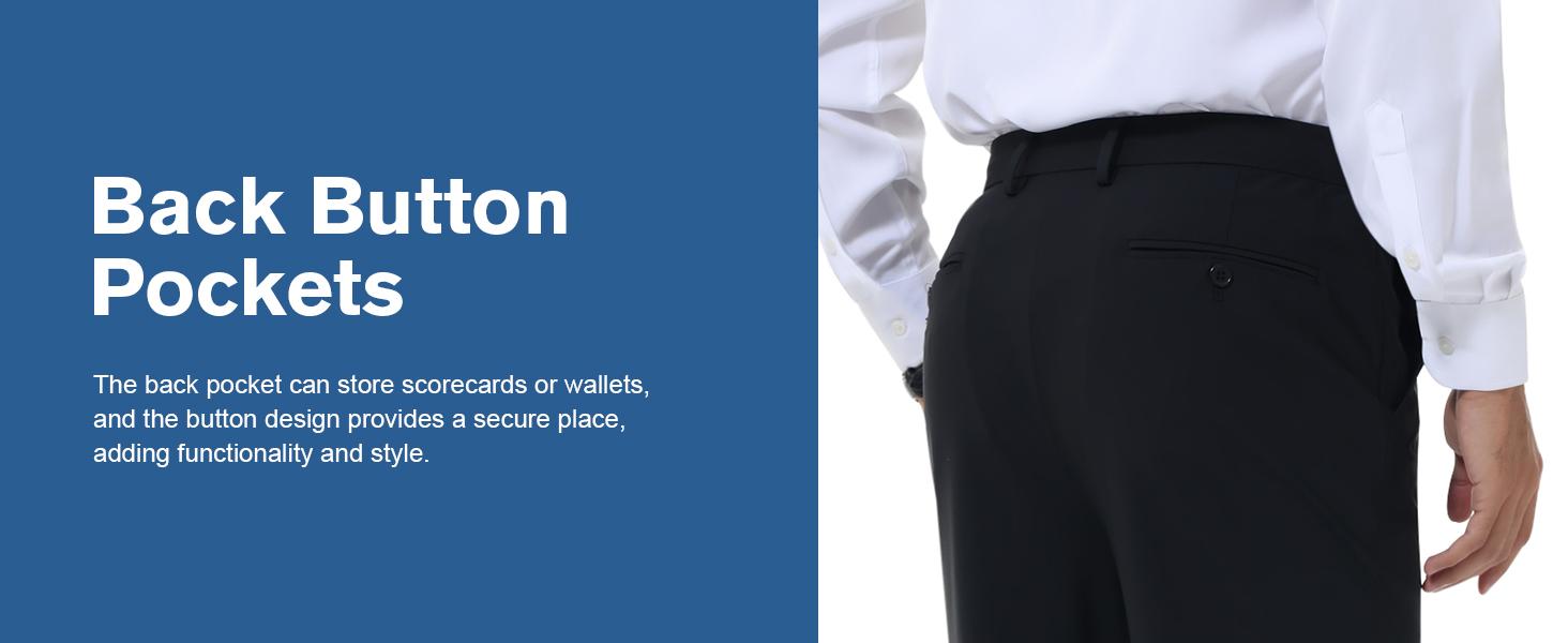 Alimens&Gentle Men's Stretch Dress Pants No Iron Golf Pants Expandable Waist Flat Front Business Casual Pants Formal Black