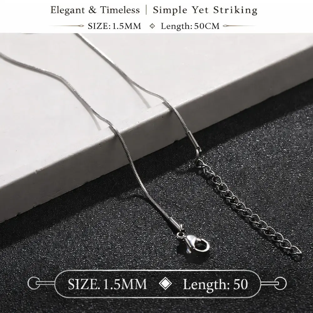 Waterproof Chain Necklaces for Men & Women - Silver-Plated Copper Snake Chain Link & Single Layering Chains Necklaces - Titanium Steel Jewelry Unisex, 1.5mm Snake Chain Necklace in Silver | Father's Day Gift