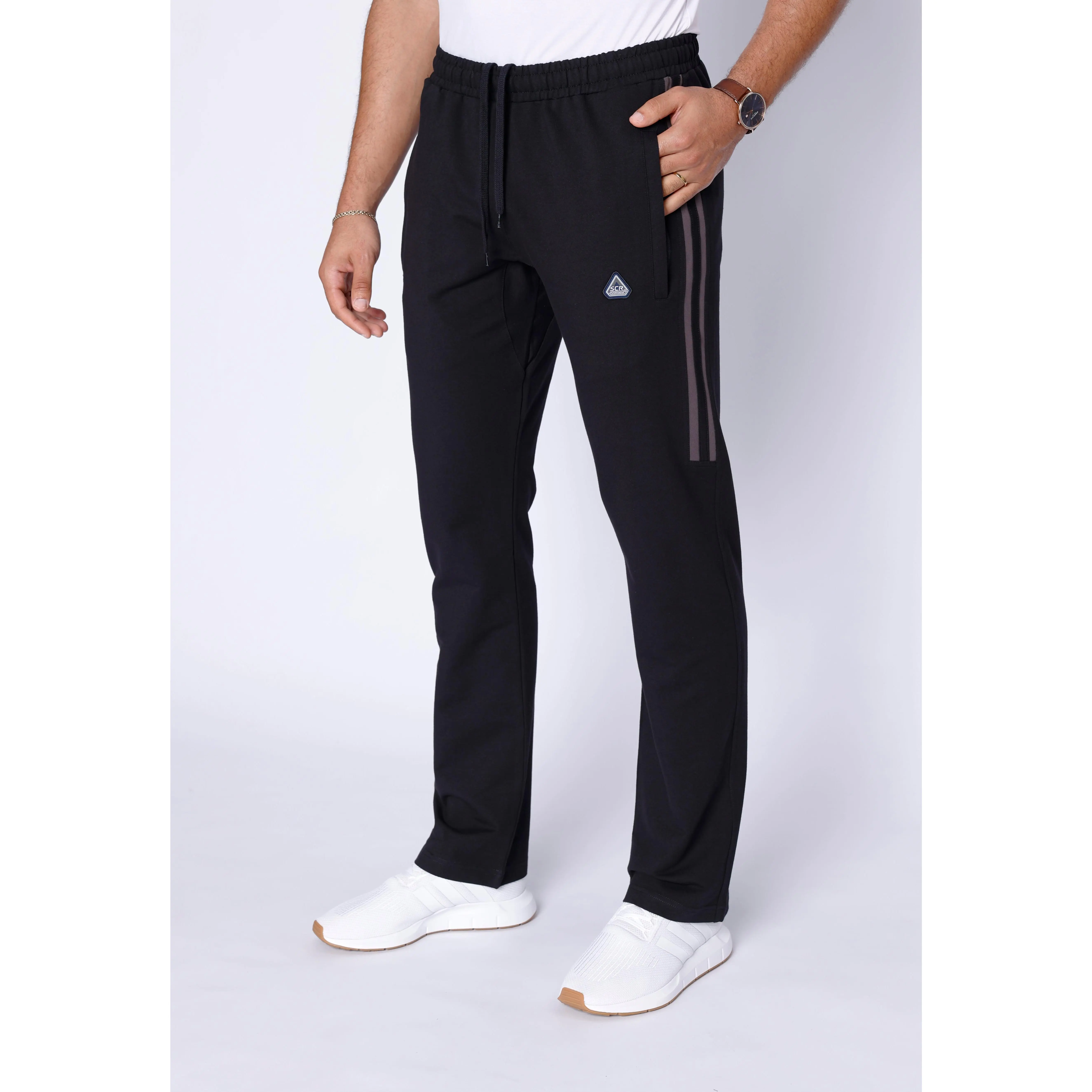 Male Sporty Chic Activewear Men's Sports Sweatpants - Drawstring, All Seasons Straight Leg, Breathable Eco-Conscious Cotton Blend, Zipper Pockets, Anti-Restriction Crotch Gusset, Customizable Inseam, Cold Wash, for Workout/Travel, Light Grey Heather