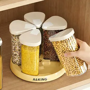 UFORU Rotating Grain Storage Jar, Five-Grain Rice Storage Container, Compact Divided Storage Box Ideal for home kitchens, features airtight moisture-proof design and transparent practicality. Perfect for organizing essentials and makes a thoughtful gift.