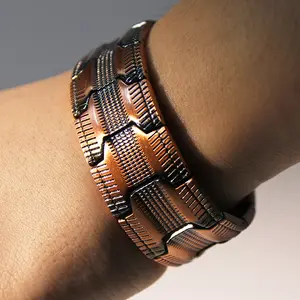 Men’s Stylish Pure Copper Magnetic Bracelet: 99.99% Genuine Copper, Powerful Neodymium Magnets, One-Of-A-Kind Textured Finish, Adjustable Sizing, Trendy Health Jewelry Perfect for Daily Use