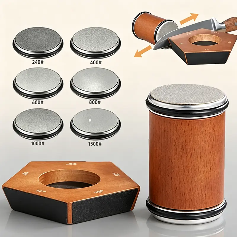 2026 Manual Rolling Knife Sharpener Tool, Magnetic Rolling Knife Sharpener Set with Diamond Stone, Wooden, Kitchenware, Knife Sharpening with Diamonds for Steel of Any Hardness, Kitchen knife Sharpener with Degree Magnetic Angle Gifts