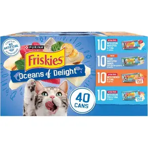 Purina Friskies Wet Cat Food Variety Pack, Oceans of Delight Flaked and Prime Filets - (Pack of 40) 5.5 oz. Cans