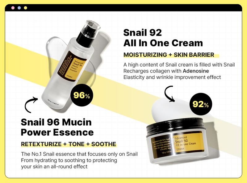 [COSRX Official] Glass Glow Snail Routine  | Snail Mucin Essence + Cream + Cleanser + Eye Patch + Eye Cream + Hydrogel Mask All in One Set!