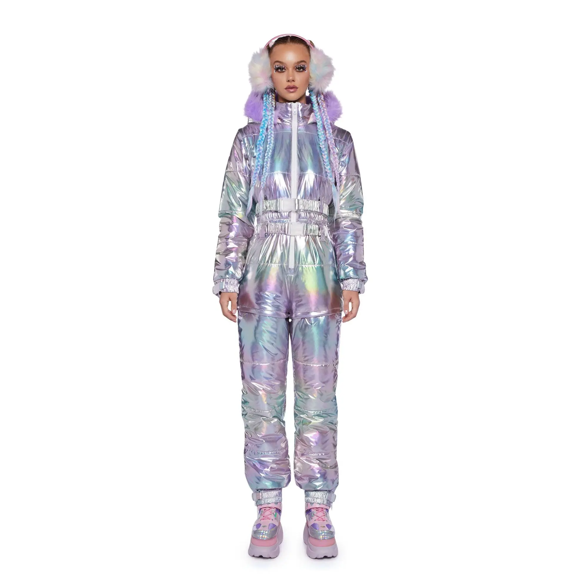 Aurora Beam Holographic Snowsuit - Lavender