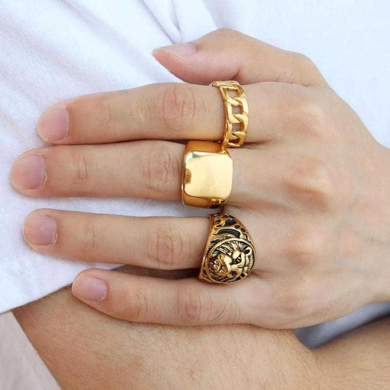 MILACOLATO 3Pcs Rings Chunky Cuban Link Ring for Men Women , Size 7-15 Daily