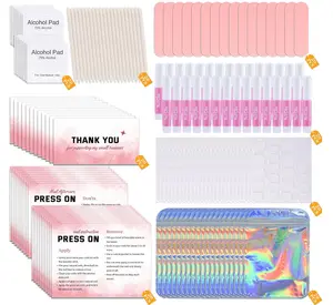 Press On Nail Tool Kit for Nail Business, Nail Prep Application Disposable Kit with Nail File, Nail Glue, Prep Pads, Instruction Card, Adhesive Nail Tabs, Wood Stick, Holographic Bag (20pcs in Pink)