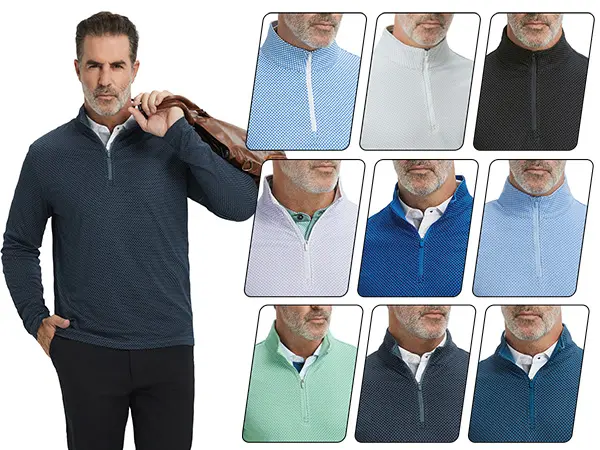 MAELREG Quarter Zip Pullover Men Jacquard Dry Fit Moisture Wicking Long Sleeve Golf Casual Stretch Sweatshirts For Men