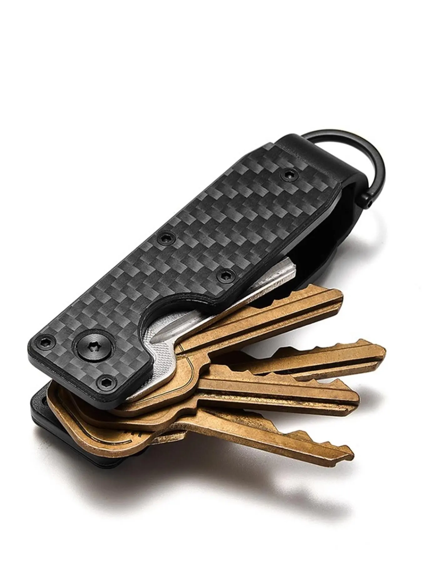 Minimalist Heavy Duty Authentic Keychain, Compact Carbon Fiber Pattern Metal Key Organizer with Screwdriver, Unisex Anti-Scratch Key Clip, Durable Key Ring Holder with Gift Box, Ideal Gift for Friends and Family