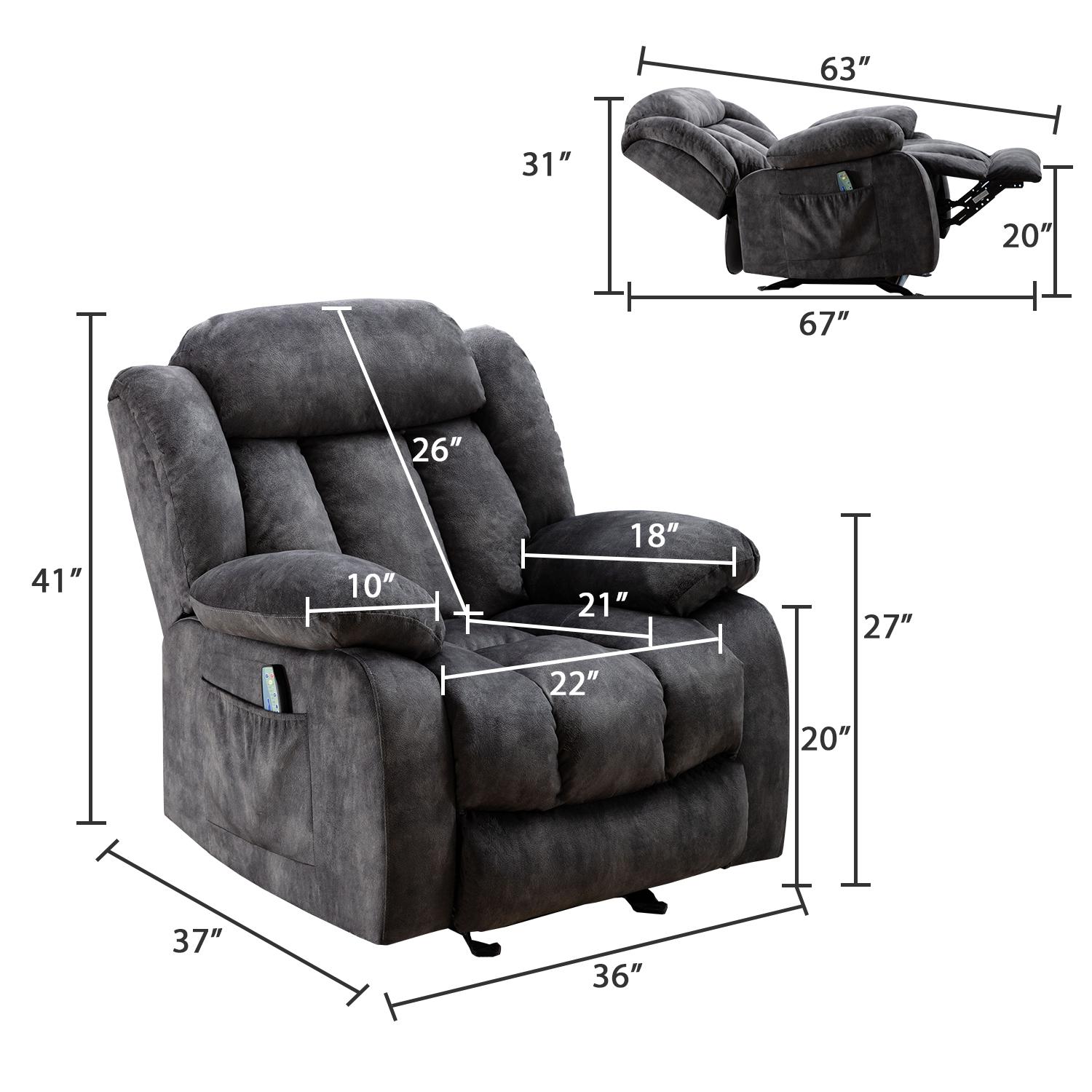[SpringStatements] Ebello Swivel Massage Recliner Chair with Heat and Vibration, Non-Slip Fabric, Single Sofa, Heavy Duty Recliner Chair for Living Room, 360 Degree Rotating Manual Recliner Chair