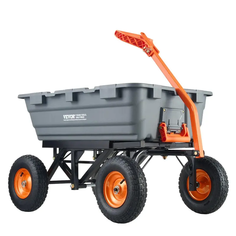 VEVOR Poly Garden Dump Cart Load Hauler, Easy-to-Assemble Steel Frame, 2-in-1 Handle Use, 13" Shockabsorb Tires Smooth Rough Paths, 360° Swivel Wheels, 180° Control, 600-1500 lbs Max Capacity, Mesh Cargo Cover, Home Improvement Utility Wheelbarrow