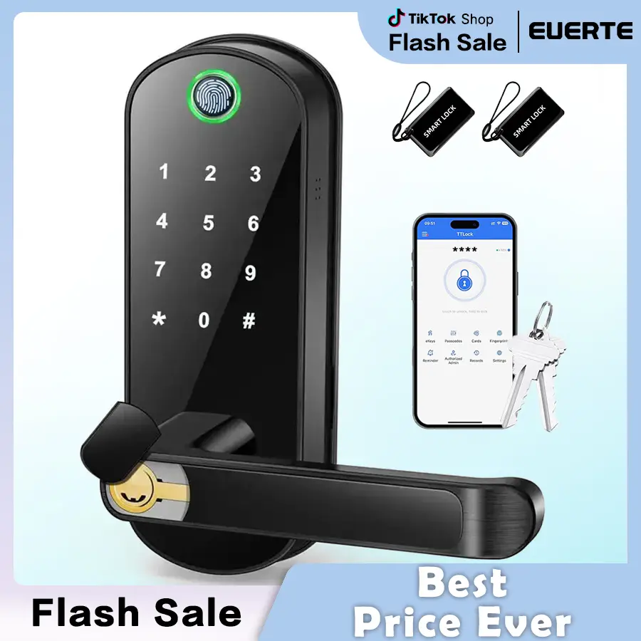Keyless-Entry Fingerprint Smart Door Lock:Digital Electronic Lock with Code Passcode, Electric Door Knob, Biometric Door Handle Lock, Perfect for Exterior/Interior/Entry/Bedroom Doors