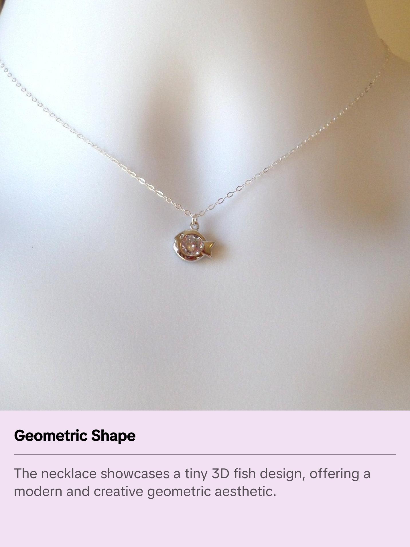 Sterling Silver and Rhodium Plated Fish Necklace - Tiny Silver 3d Fish with Cubic Necklace, Geometric Necklace, Christmas Gift Sterling Silver and Rhodium Plated Fish Necklace - Tiny Silver 3d Fish with Cubic Necklace, Geometric Necklace, Christmas Gift