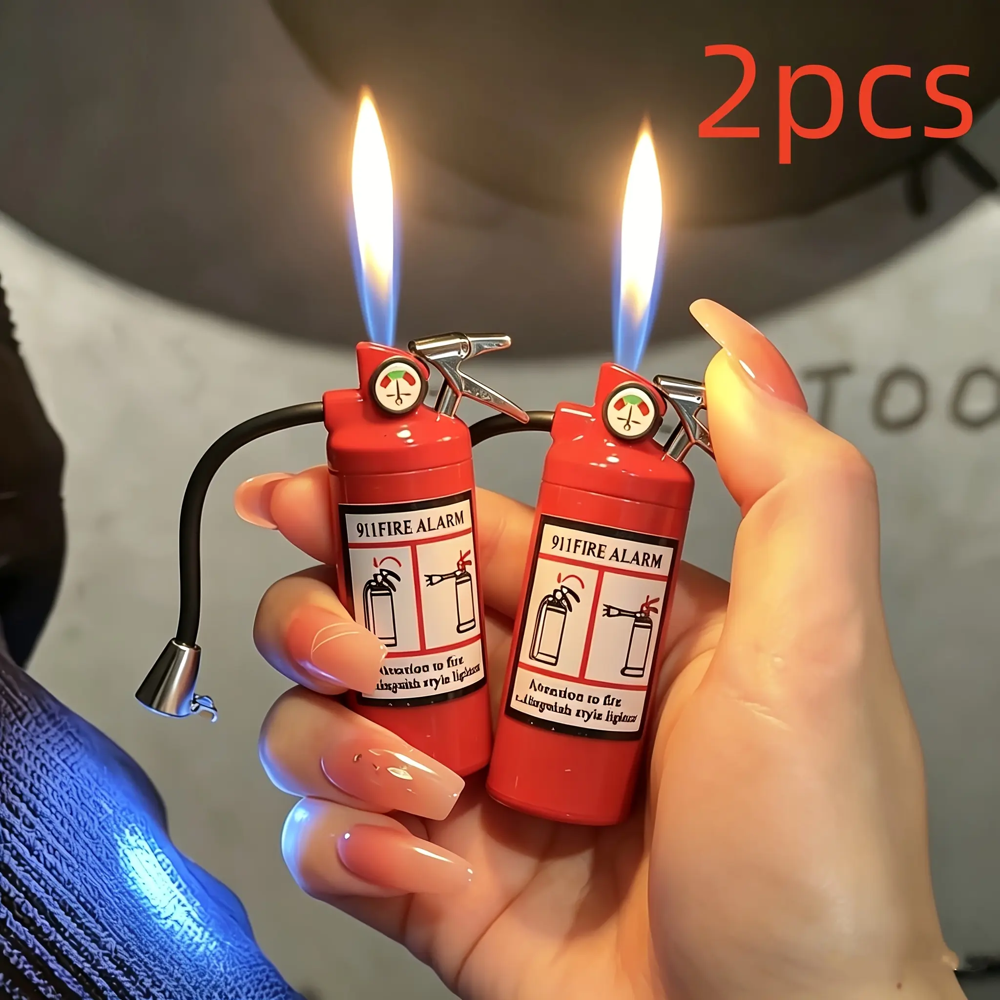 2PCS No Butane Creative Fire Extinguisher-Shaped Lighter, Windproof Portable Lighter, Reusable, Adjustable Open Flame, for Candle Lighting, Parties, Camping and Barbecues