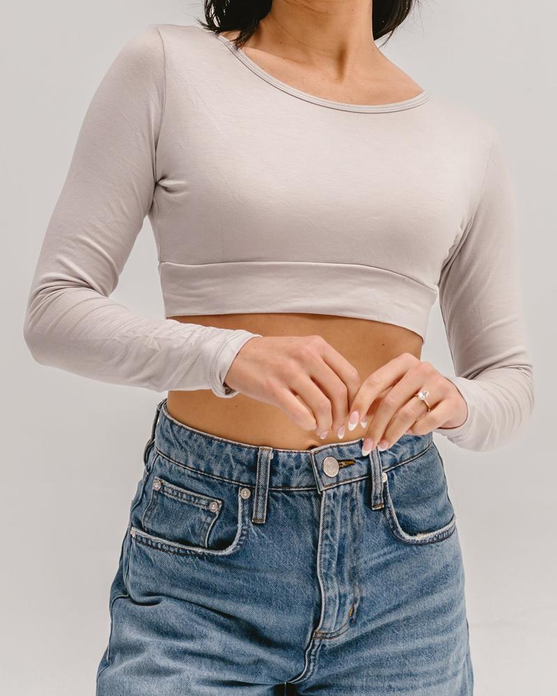 Classic Long Sleeve Halftee - White Top with Round Neckline & Comfortable Fit for Women - Breathable Fabric for Versatile Wear