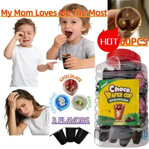 Yami Choco Wafer Cups 60-piece Pack Milk Chocolate Cocoa Spread Filling 3 Flavors Coconut Matcha Original 540g Large Capacity Luxury Bucket Packaging Silky Smooth Crispy Texture Ideal Snack Biscuit Cooky Cookie