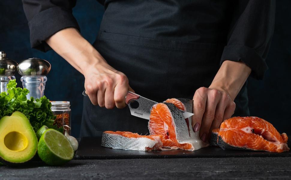 Huusk Viking Knives Hand Forged Boning Knife Full Tang Japanese Chef Knife with Sheath Butcher Meat Cleaver BlackFriday Gift