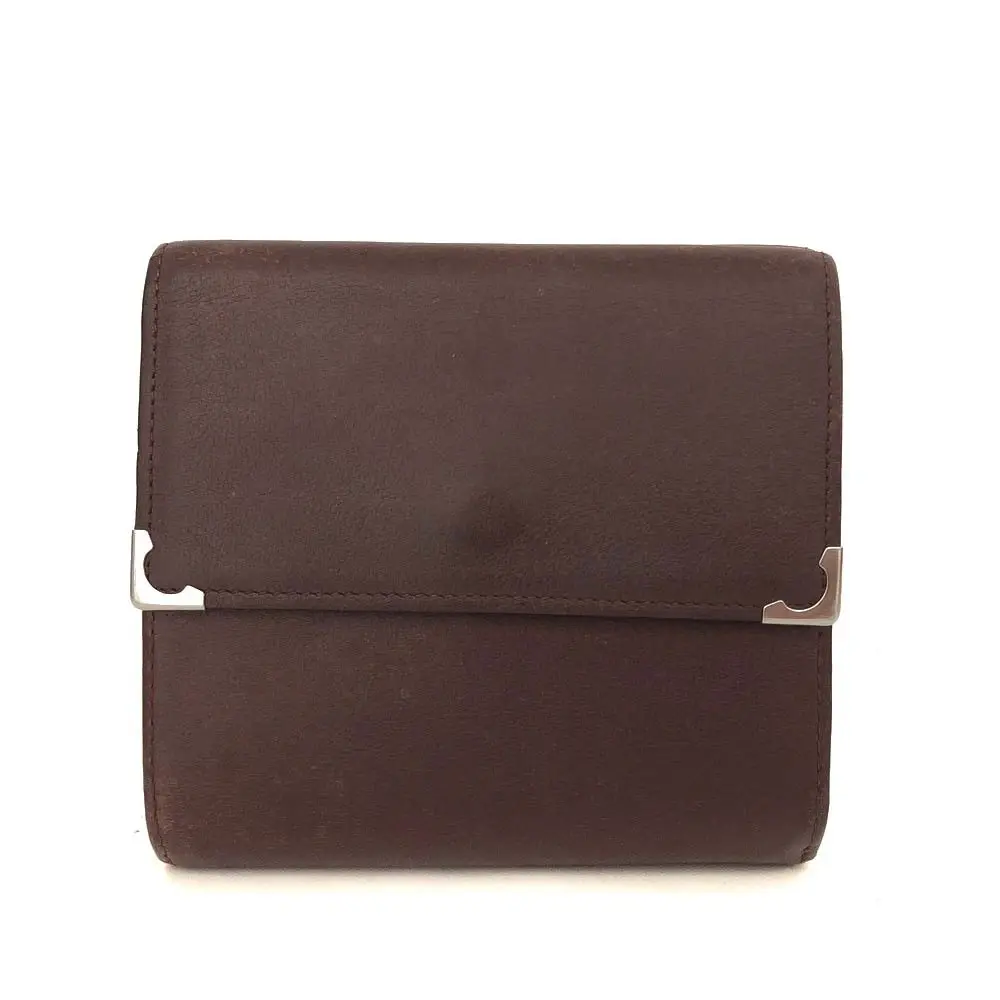 Pre-owned Cartier leather Small Leather Goods Must de Trifold Wallet Purse Bordeaux
