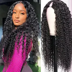 Bling Hair V Part Deep Wave Wigs Real Human Hair Glueless Wig No Leave Out Real Scalp Beginner Friendly No Sew In No Glue With Invisible Strap Drawstring Curly Wigs For Women 180% Density