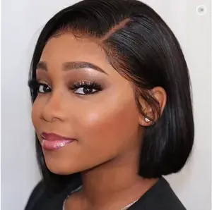 Short Bob Wig Human Hair Straight 8 inch Wear to Go 13x4 Lace Closure Bob Wigs Human Hair for Black Women Pre Plucked and Pre Cut Short Straight Bob Wig Human Hair No Glue Natural Black