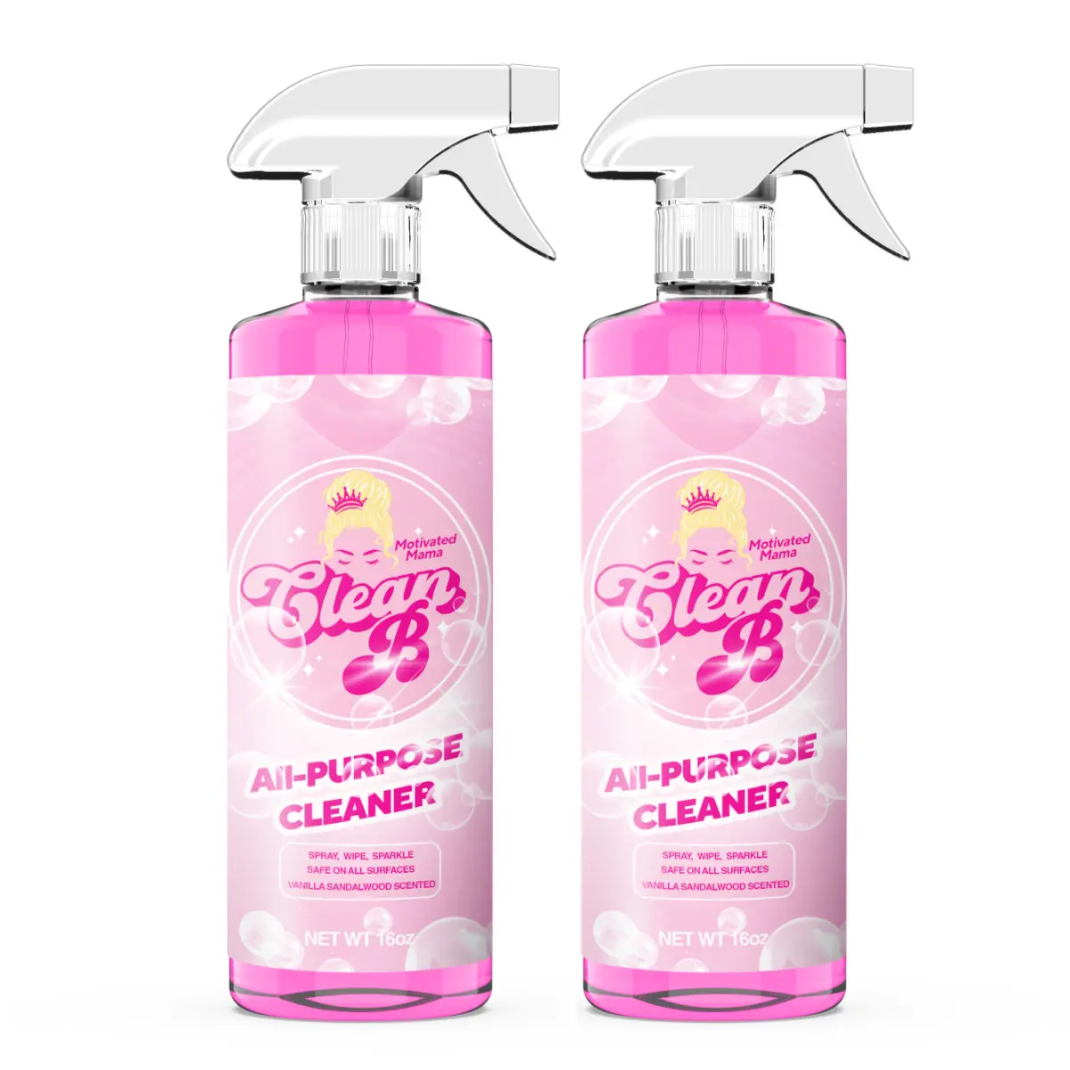 Clean B Scented Multi-Purpose APC Cleaning Spray (2-Pack, 16oz) - Vanilla Sandalwood Fresh Cleaning Supplies, All-Surface Home Use, Towel-Compatible Powerful Solution for Sparkle on Wipe, Universal Cleaner for Home Mess