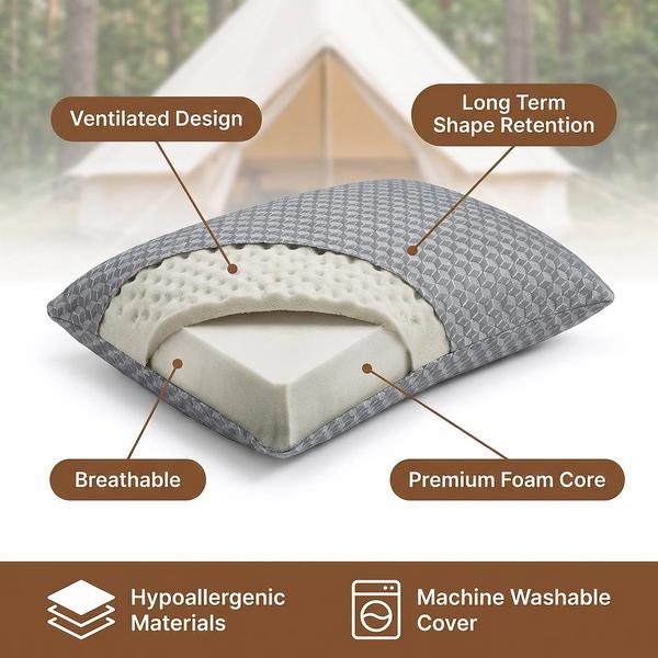 【Small Shredded Memory Foam Pillow】Your All-in-One Travel & Camping Pillow — Medium Firm Support, Breathable Cover, Perfect for Backpacking, Hiking, Flights & Road Trips!