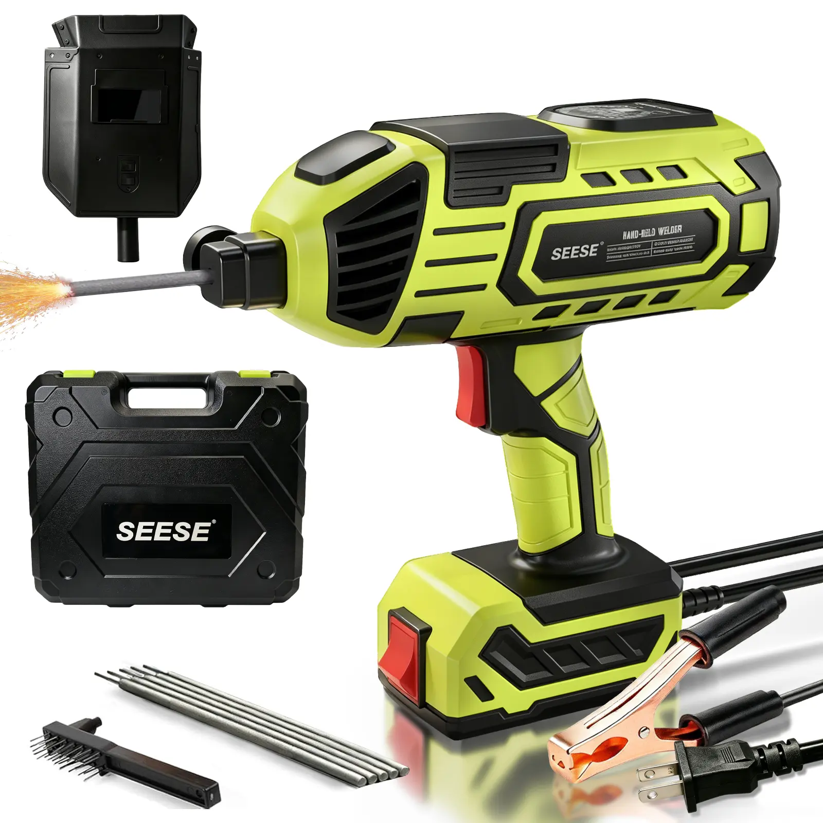 SEESE Portable Electric Welding Machine, 20-200A, 110V Plug-in Powered (Not Battery Operated) Handheld Welder with IGBT Inverter, 5 Variable Current Adjustment, ARC Welder Gun, Fits for 1/16"-1/18" Wire Rods (Green)