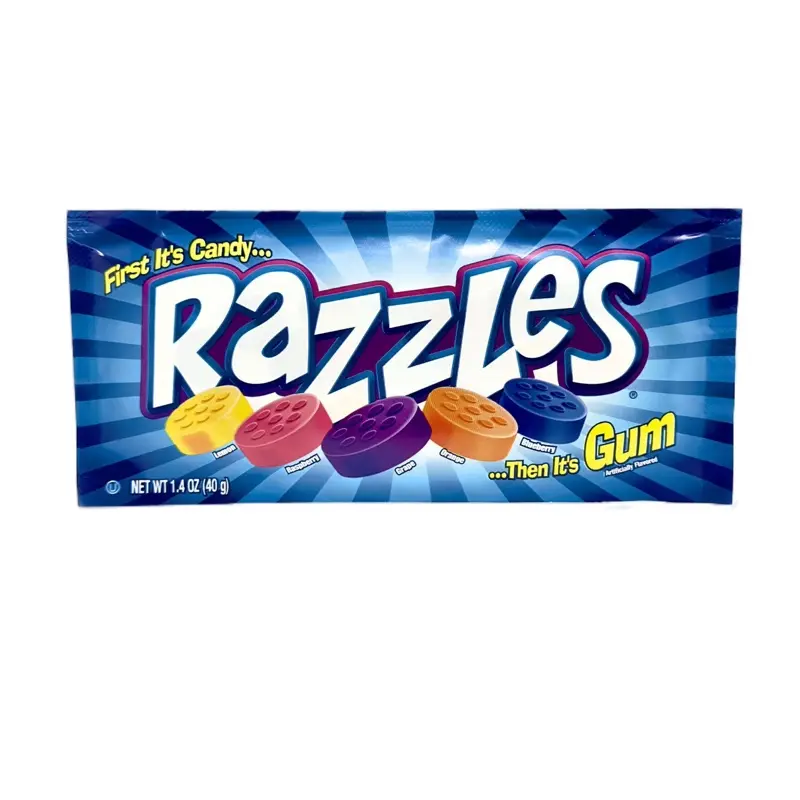 Razzles Original Flavors Candy Then Gum Nostalgic Candy - Sweet Snack Chewy Tangy Candies Retro fruity candy Bonbon Lemon candy  brick